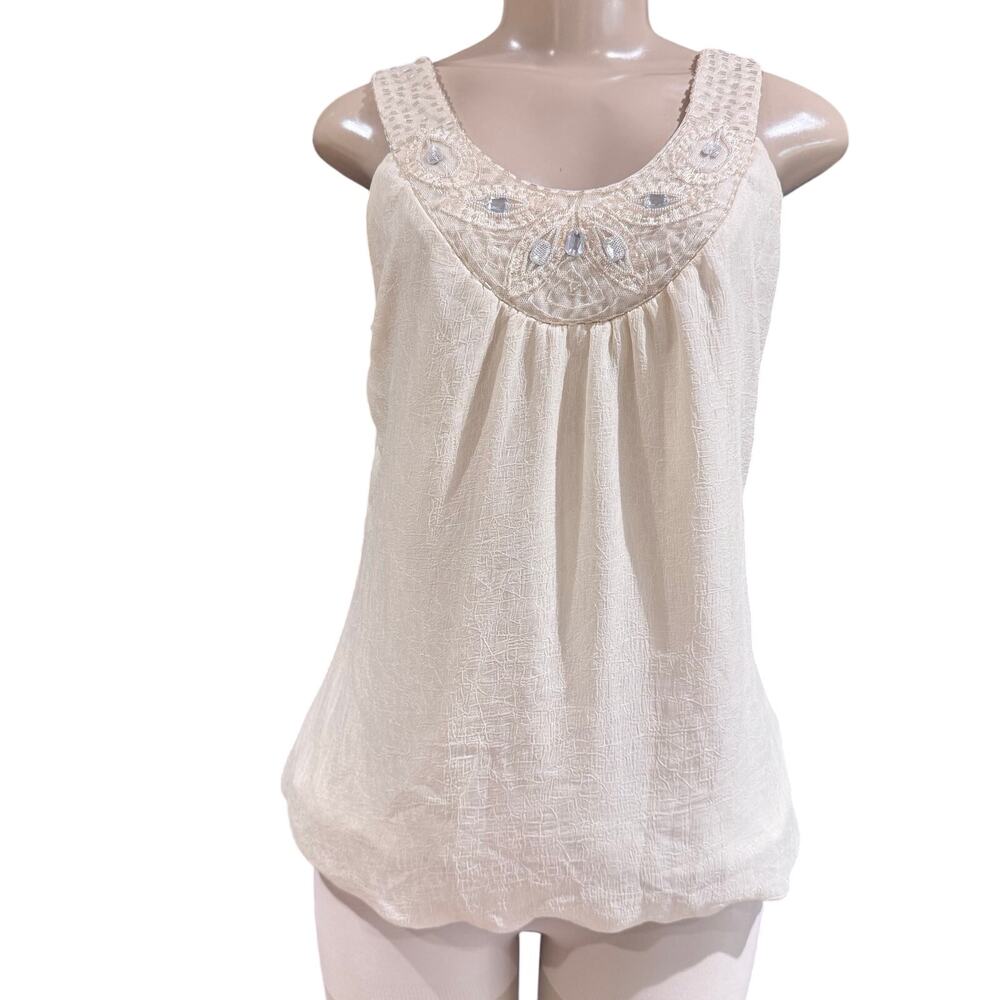Vintage Studio Y Beaded Neck Trim Babydoll Tank Top Fairy Y2K Coquette Medium